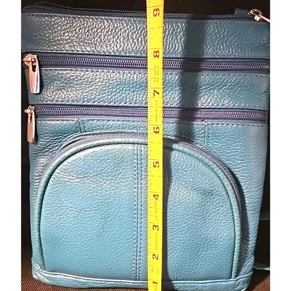 Genuine Cross Body Purse Bag, Multi-Pocket Teal Aqua Blue